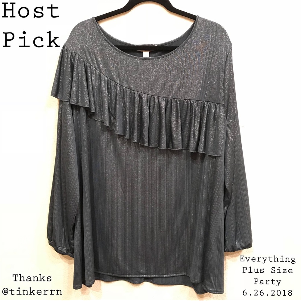 Sejour Metallic Ruffled Top Blue/Grey Nordstrom HP